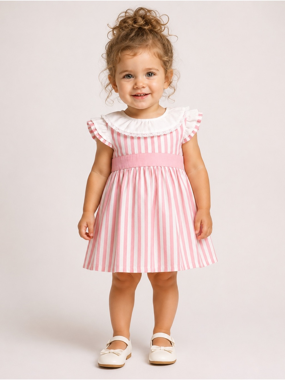 Babidu  Striped Pink Ruffle-Collar Girls' Formal Dress